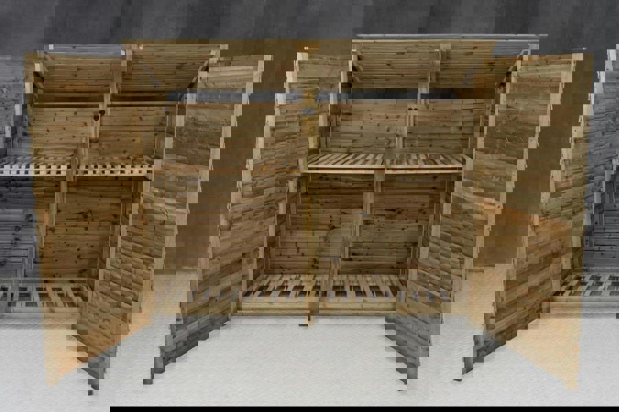 Arbor Garden Solutions Wooden Log Store (Roof Sloping Back) with Doors and Shelf W-227cm, H-126cm or 180cm, D-88cm