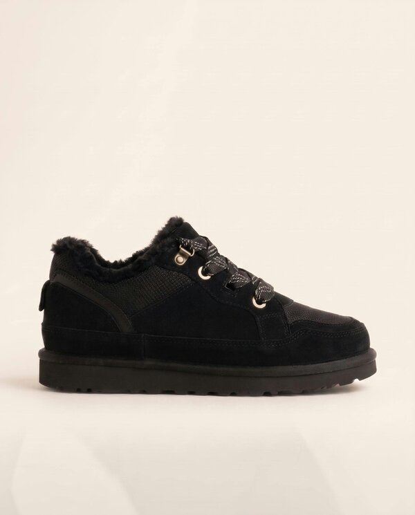 Love Lemonade Hudson Comfort Faux Suede Check Lace Faux Fur Lined Trainers Black