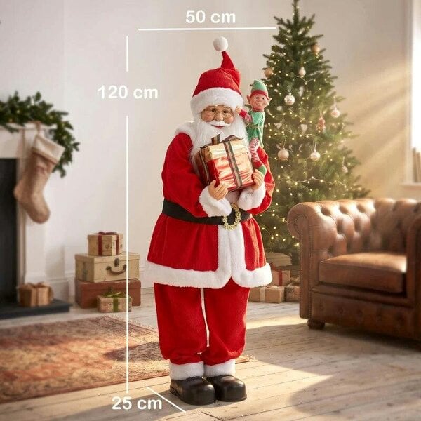 Bobobiy 4ft Singing Dancing Santa Claus, Standing Christmas Animated Santa Figure with Elf, Gift Box, Sound/Touch Activated
