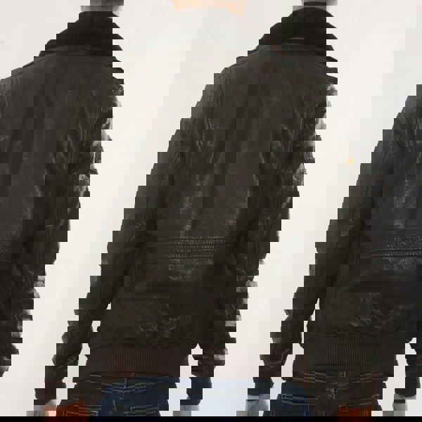 Leather Company Men's Leather Bomber Jacket Fur Collar Aviator Coat