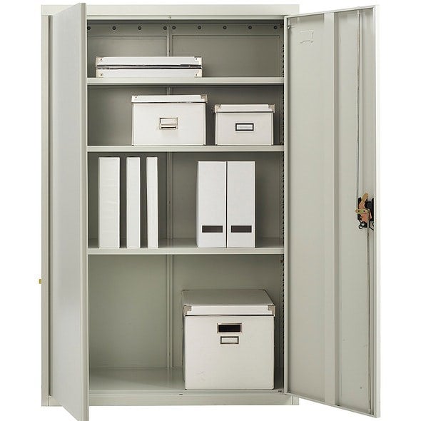 MMT Furniture Designs Metal Storage Cupboard Grey 2 Door Tall Lockable Steel Filing Cabinet 3 Shelves Office, Garage Tool, Utility, Kitchen use