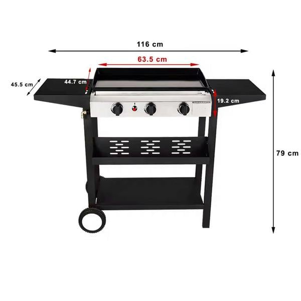 NJ Portable Camping 3 Burner Gas Grill BBQ with Foldable Stand