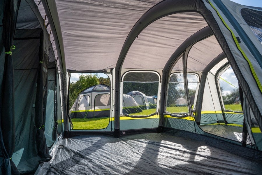 The inside of OLPRO Odyssey  Breeze® Inflatable 8 Berth Tent pitched in a campsite.