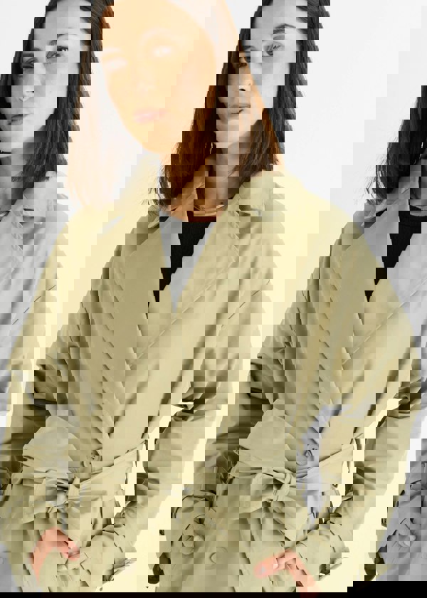 Gini London Sage Green Double Breast Longline Belted Trench Coat