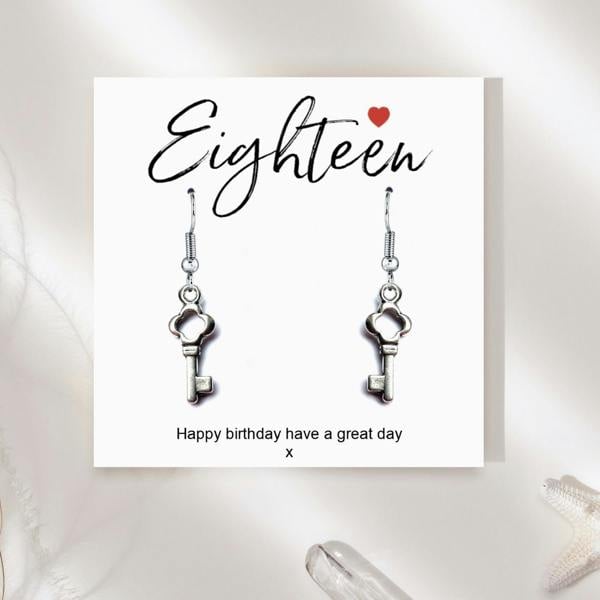 Aye Do Gifts 18th Birthday Silver Key Charm Earrings & Gift Card