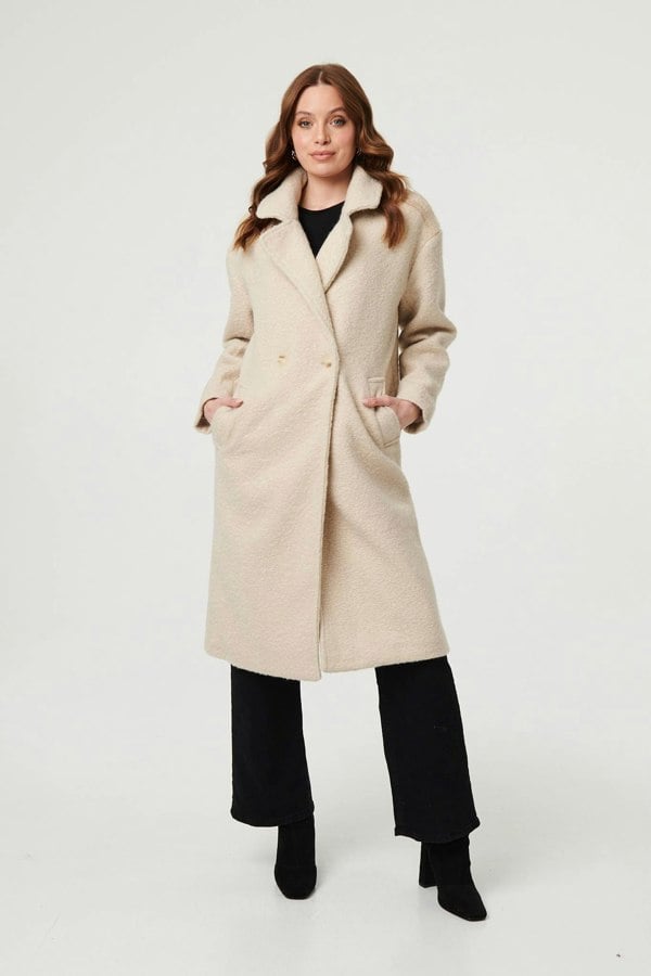 Beige | Teddy Texture Long Sleeve Oversized Coat
