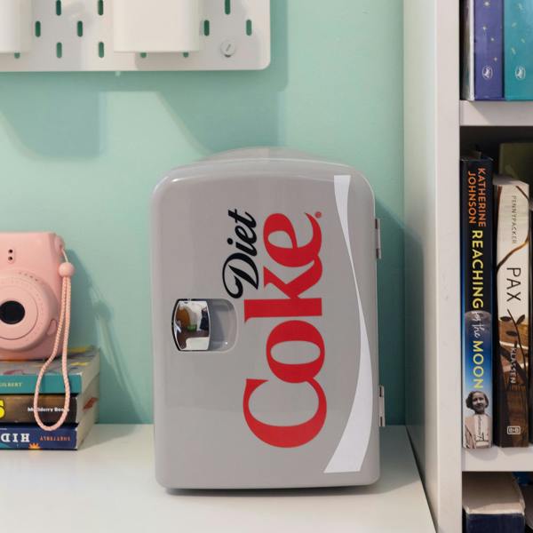 Coca-Cola Diet Coke 4L Mini Fridge Grey 6 Can Portable Cooler & Warmer for Desk, Bedroom or Car (12V)