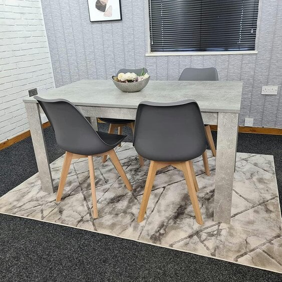 Kosy Koala Stone Grey Effect Wood Dining Table Set with 4 Grey Plastic Chairs ? Modern Dining Room Furniture