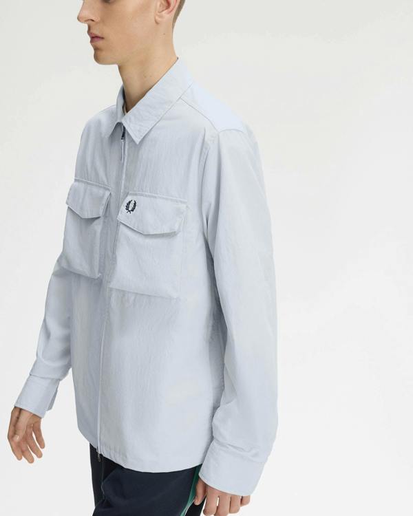 Fred Perry Mens Ripstop Pocket Overshirt - Dusky Blue 28A | CHO | Designer Mens Overshirts