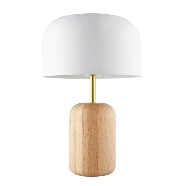 Modern Designer Wooden Table Lamp with White Gloss Domed Metal Shade Image 1
