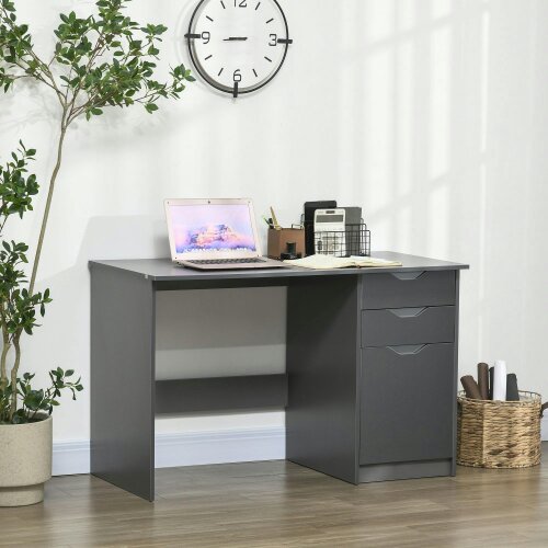 Wyld Haus Sareco 120cm High Gloss Grey Home Office Desk With Drawers And Storage Cabinet