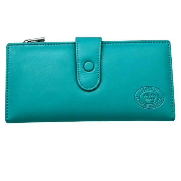 London Leathergoods Genuine Cow Nappa Leather RFID Long Purse - Turquoise