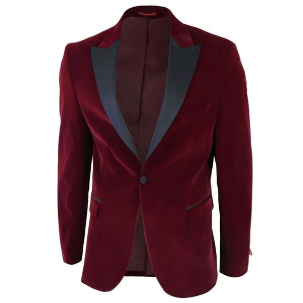 TruClothing Mens Burgundy Velvet Dinner Tuxedo Suit Jacket Blazer