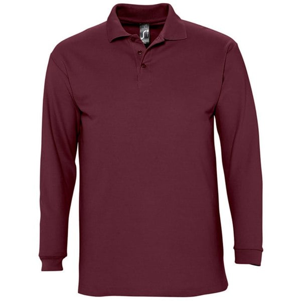 SOLS Mens Winter II Long Sleeve Pique Cotton Polo Shirt - Burgundy