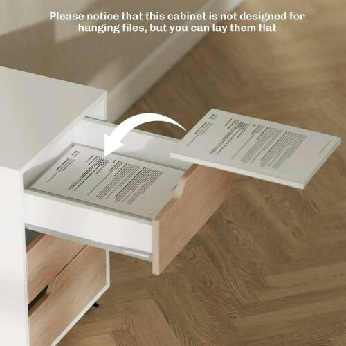 Bobobiy 3 Drawer Mobile File Cabinet, Vertical Filing Cabinet with Wheels for Home Office, Oak