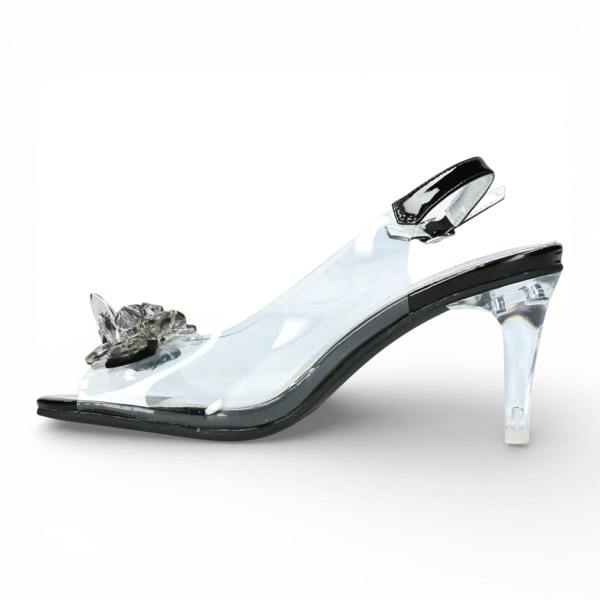 Laura Vita Women’s Mira 01 Clear Black Slip-On Cinderella Heel Sandals