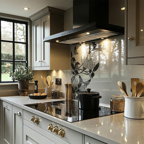 Benjamin Tate Design Black & White Flower Illustration Splash Back