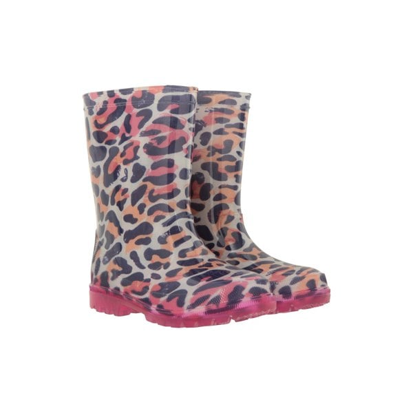 Mountain Warehouse Kids Splashed Leopard Print Flashing Lights Wellington Boots - Pink