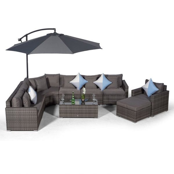 Giardino Santorini L Shape Modular 7 Seat Rattan Corner Sofa Set With Armchair, Large Coffee Table & Ottoman