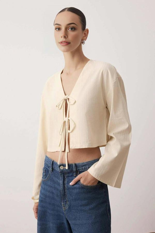 WOVCOR Striped Woven Shirt with Tie Detail
