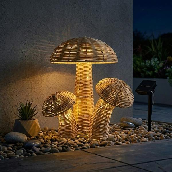 Garden Greatness Trio Solar Rattan Look Toadstool Light
