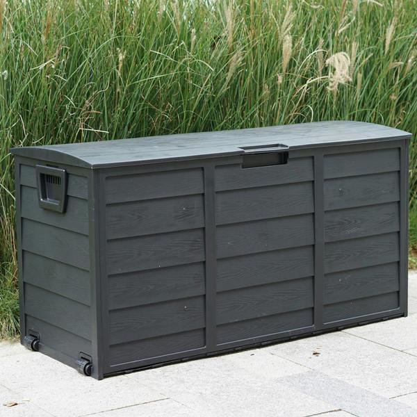 Gr8 Garden 300L Black Plastic Garden Storage Box with Lid for Cushions & Tools