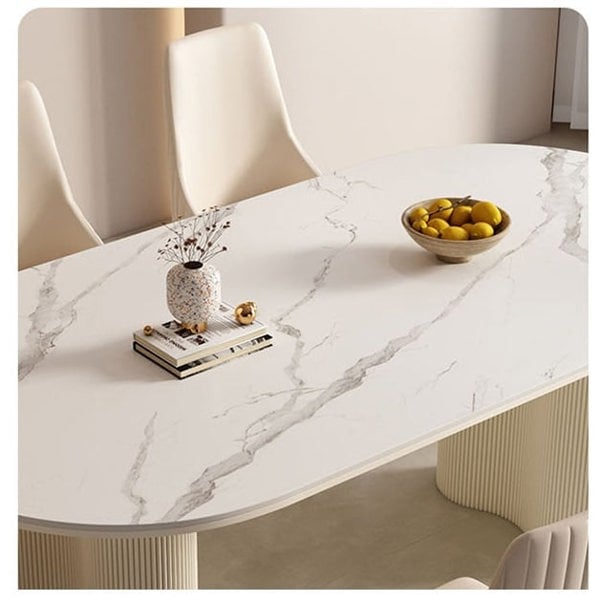 Peru Oval Dining Table, White with dining table with padded bench and chairs
