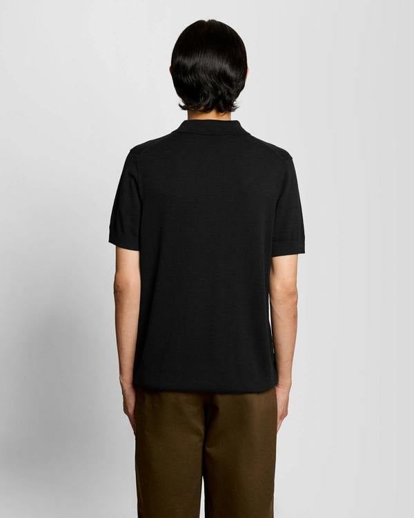 Lyle & Scott Cotton Short Sleeve Mens Knitted Polo - Z865 Jet Black | CHO | Designer Mens Short Sleeve Polo Shirts
