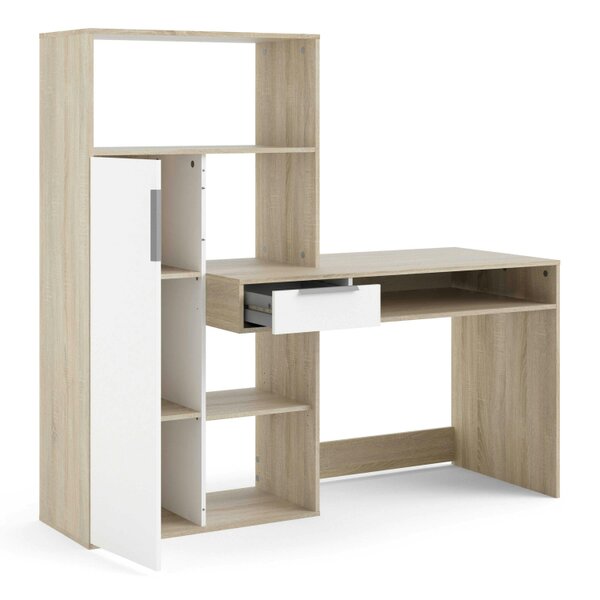 Wyld Haus Billabong White and Oak Wood Office Desk 1 Drawer 1 Door