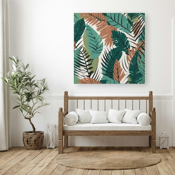 Warren Reed Tropical Floral Leaves Green Brown Canvas