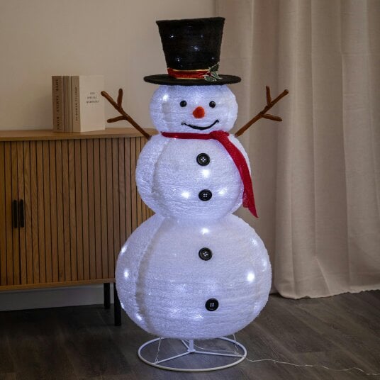 Samuel Alexander 1.2m (4ft) Light up Foldable Christmas Snowman with 100 White LEDs