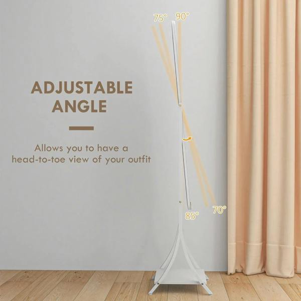 White standing mirror with adjustable angle stand for full-length viewing