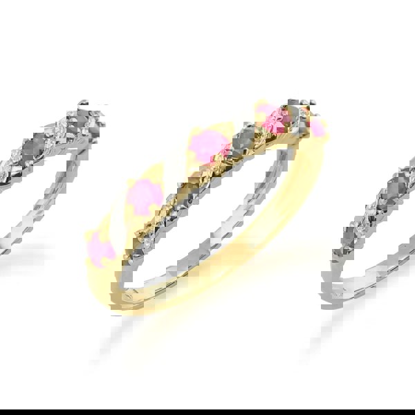 22183 Classic Art Nouveau Round Ruby & Diamond Half Eternity Ring In 9ct Yellow Gold 3
