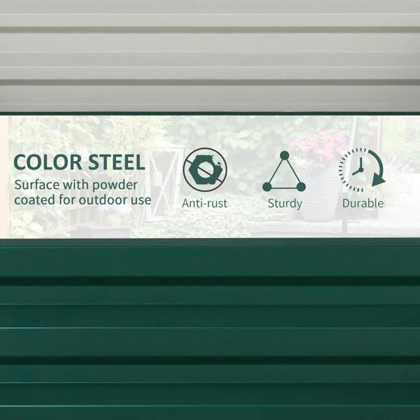 Powder-coated green steel planter box surface with smooth finish