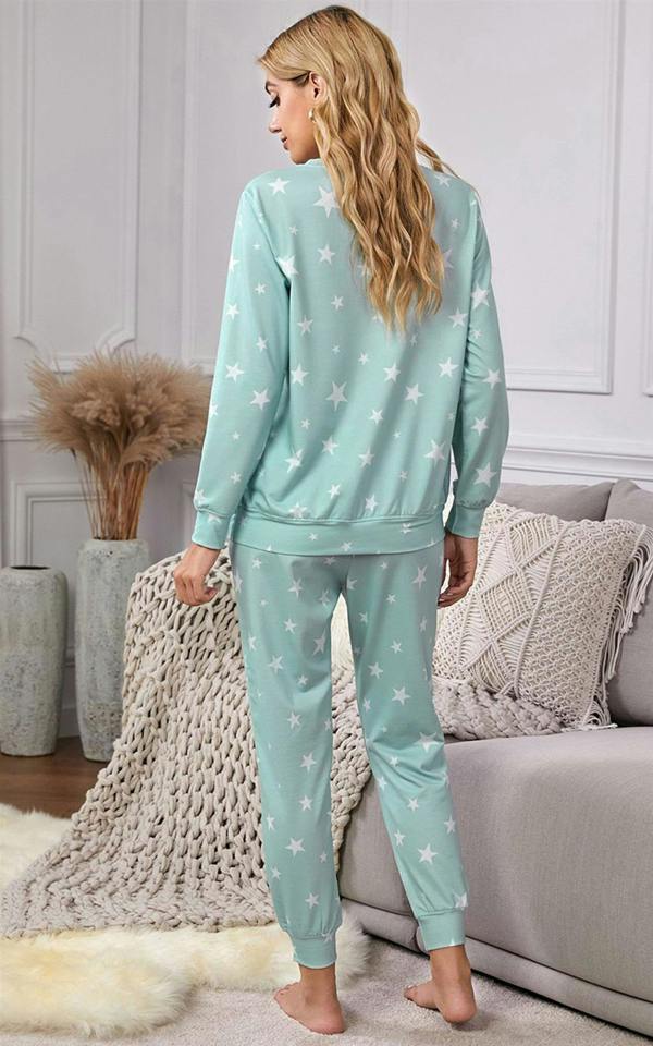 FS Collection Star Print Loungewear Co Ord Set In Mint