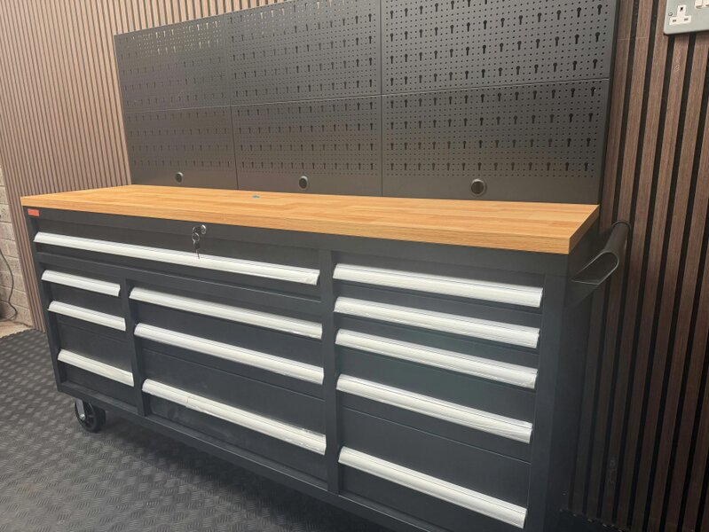 Rock Machinery Rock RT-066 Steel 72" Wooden benchtop tool chest with backboard
