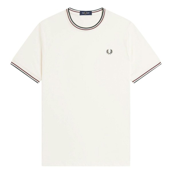 Fred Perry Twin Tipped T-Shirt - Ecru/Oxblood/Grassroots