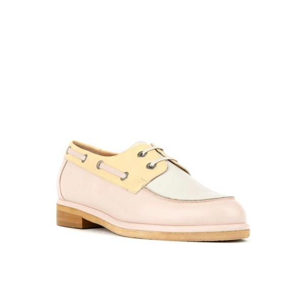 Embassy London Boatie - Yellow & Cream & Pink - Women's Leather Boat Shoe