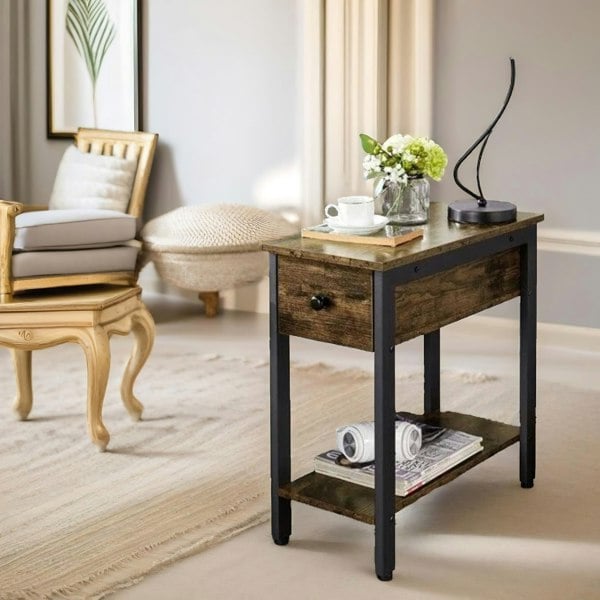 Rafaelo Mobilia Bedside Table With Drawer & Shelf Rustic Brown