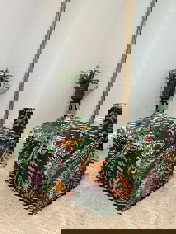 Large Green Floral Large Square Ottoman Storage | Patterned velvet Coffee Table - ISTOOLS