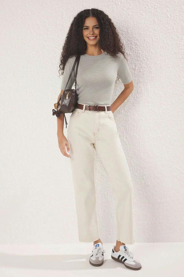WOVCOR High Waist Straight Jeans with Cut-Out Legs