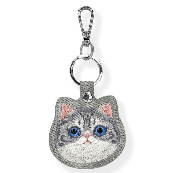 Nimmy Friends Nimmy Big Eye Cute Pet Silver Shaded Cat Face Airtag Keychain Grey - N-XDY-YSK-023