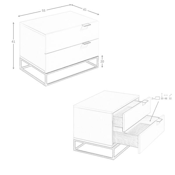 Angel Cerdá Bedside Table in Grey Wood and Black Steel 7004