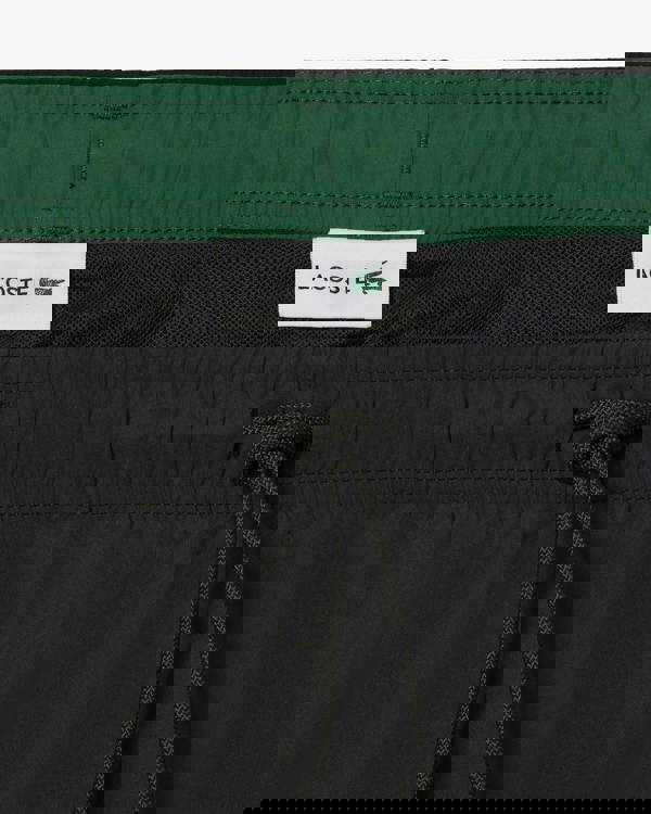 Lacoste Mens Light Quick-Dry Swim Shorts - Black/Green 964 | CHO | Designer Mens Shorts