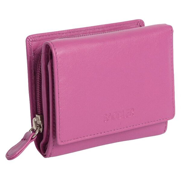 SADDLER CARLA Handmade Leather Compact Trifold Purse – RFID Protected | 5 Card Slots, ID Window & Zipped Coin Pocket | Gift Boxed - Magenta