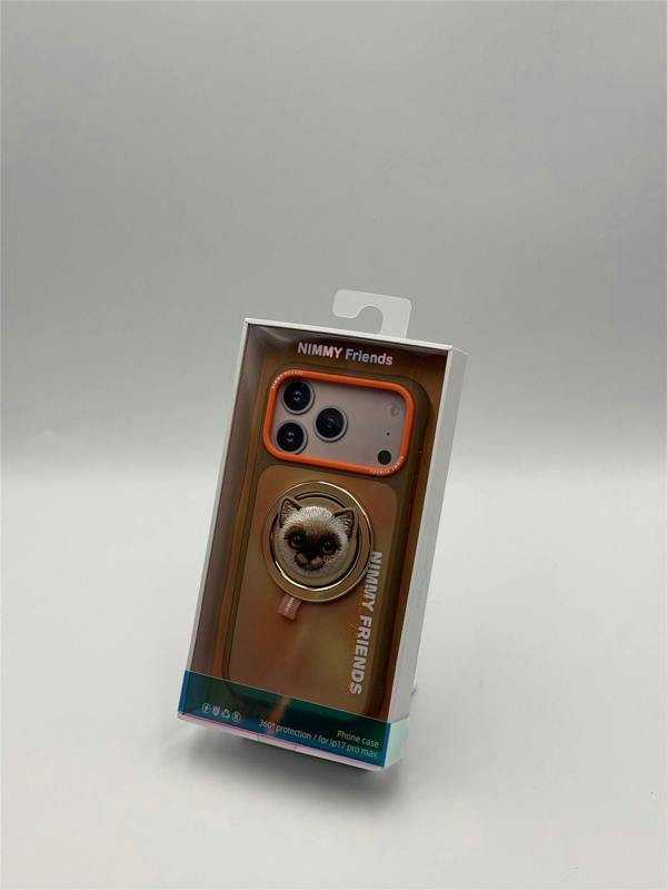 Nimmy Friends Nimmy Big Eye Cute Pet Siamese Cat Face Case with Detachable MagSafe Grip for iPhone 17 Pro Max 6.9" Brown Orange