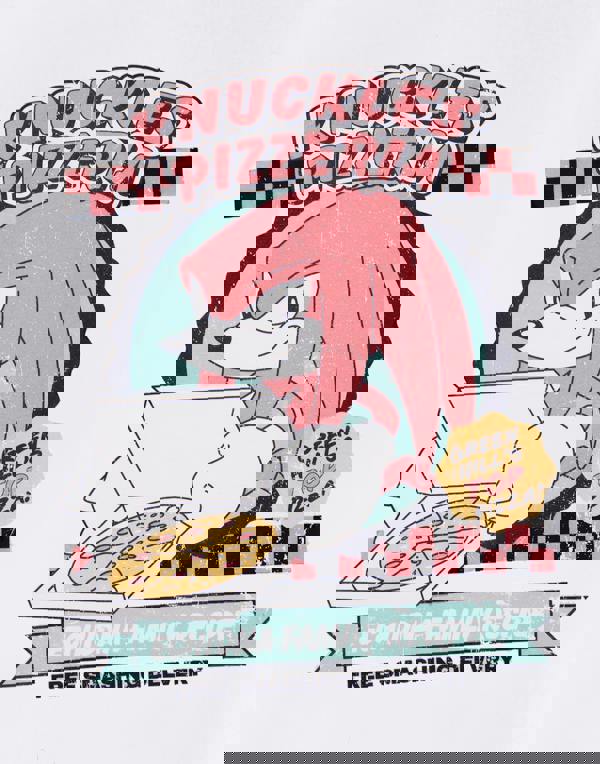 Sonic the Hedgehog Mens White Knuckles Pizza Short Sleeved T-Shirt