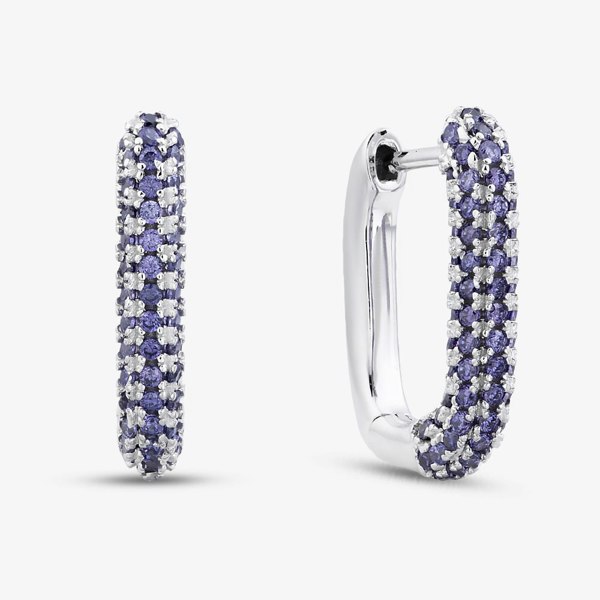 T. H. Baker Sterling Silver Rhodium Plated Purple Cubic Zirconia Creole Earrings 8.58.0028
