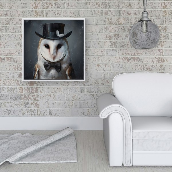 Warren Reed Owl In A Top Hat Framed Canvas