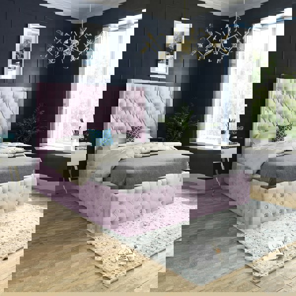 Casa Magna Volta Straight Winged Upholstered Soft Velvet Bed Frame - Black